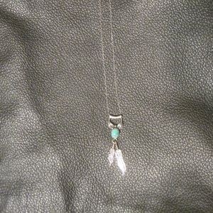 Sterling silver necklace with feathers & turqoise